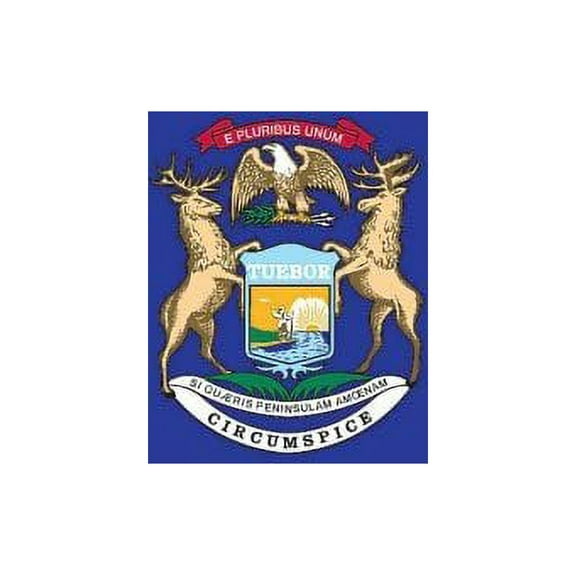 Valley Forge, Michigan State Flag, Nylon, 3'x5', 100% Made in USA, Canvas Header, Heavy-Duty Brass Grommets