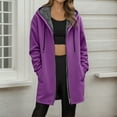 thumbnail image 2 of Lixiuxyad Fuzzy Hooded Jacket Women's Autumn And Winter Solid Color Mid Length Fleece Lined Zipper Jacket Purple, 2 of 5