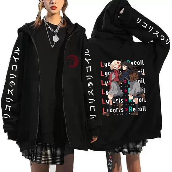 Duoxingbao  Lycoris Recoil Nishiki Chizuki print zip-up sweatshirt for men and women