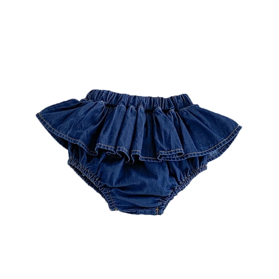 WAYUTE Girls Shorts Elastic Waisted Solid Color Denim Ruffle Skort Summer Shorts with Layered Cake for Toddler Kids Play Casual Clothes,Blue