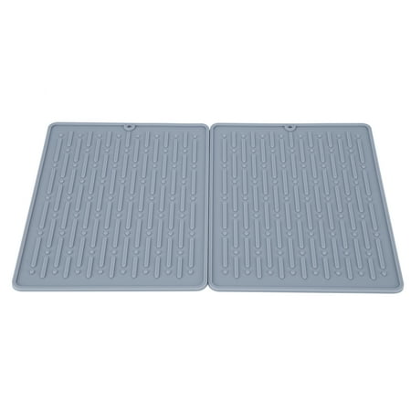 

Silicone Mats Dish Drying Mat Non-Stick For Kitchen Countertops Tableware Household Dish Gray 2 Holes Draining Rack Pad