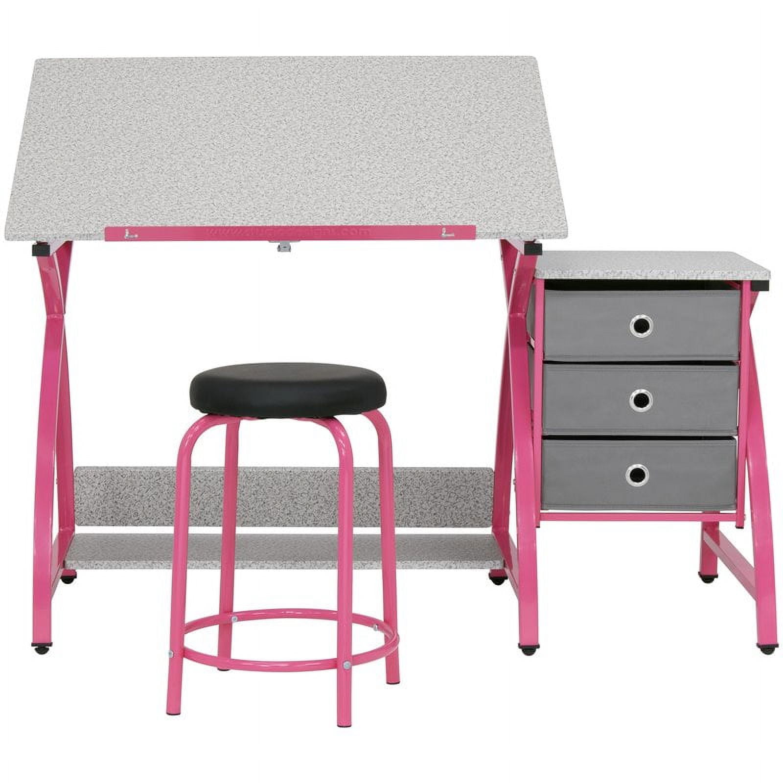 Studio Designs Comet Center Plus Drawing Table with Padded Stool 2 Piece Set Pink & Spatter Gray -