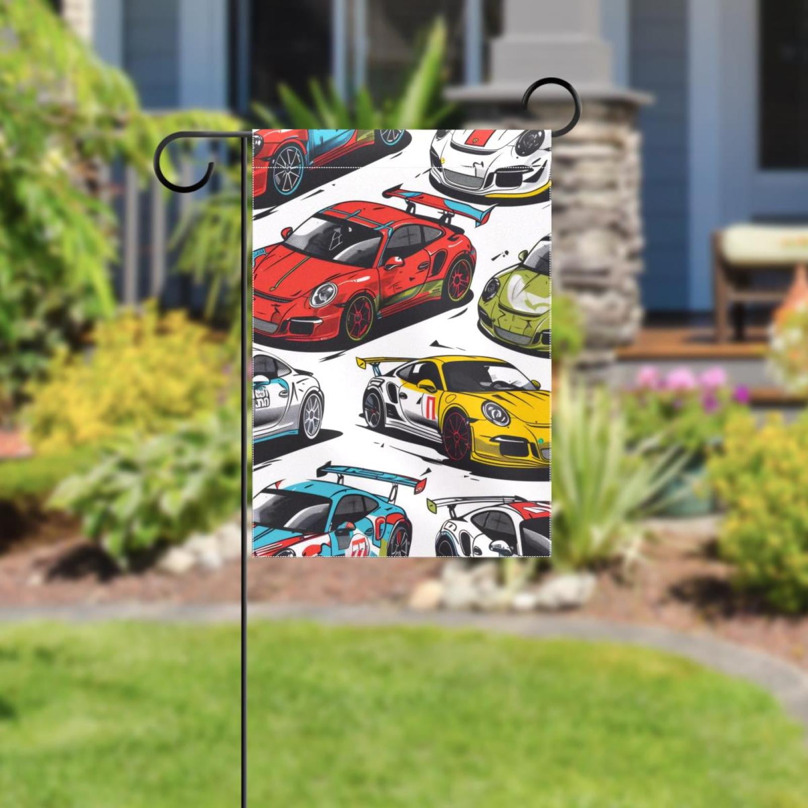 Aesthetic Racing Car Seamless Double Sided Garden Flag Decorative Weather Resistant Yard Flag, Large DIY Vertical Flag for Farmhouse Patio Lawn, 28x40 Inch