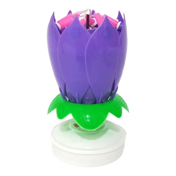 Lotus Rotating Music Candle Lotus Flower Musical Birthday Candles, Spinning Flower With Auto-Opening Colorful Petals, Cake Candles, Safe For Use Does Not Contain Sparklers, Fireworks Purple
