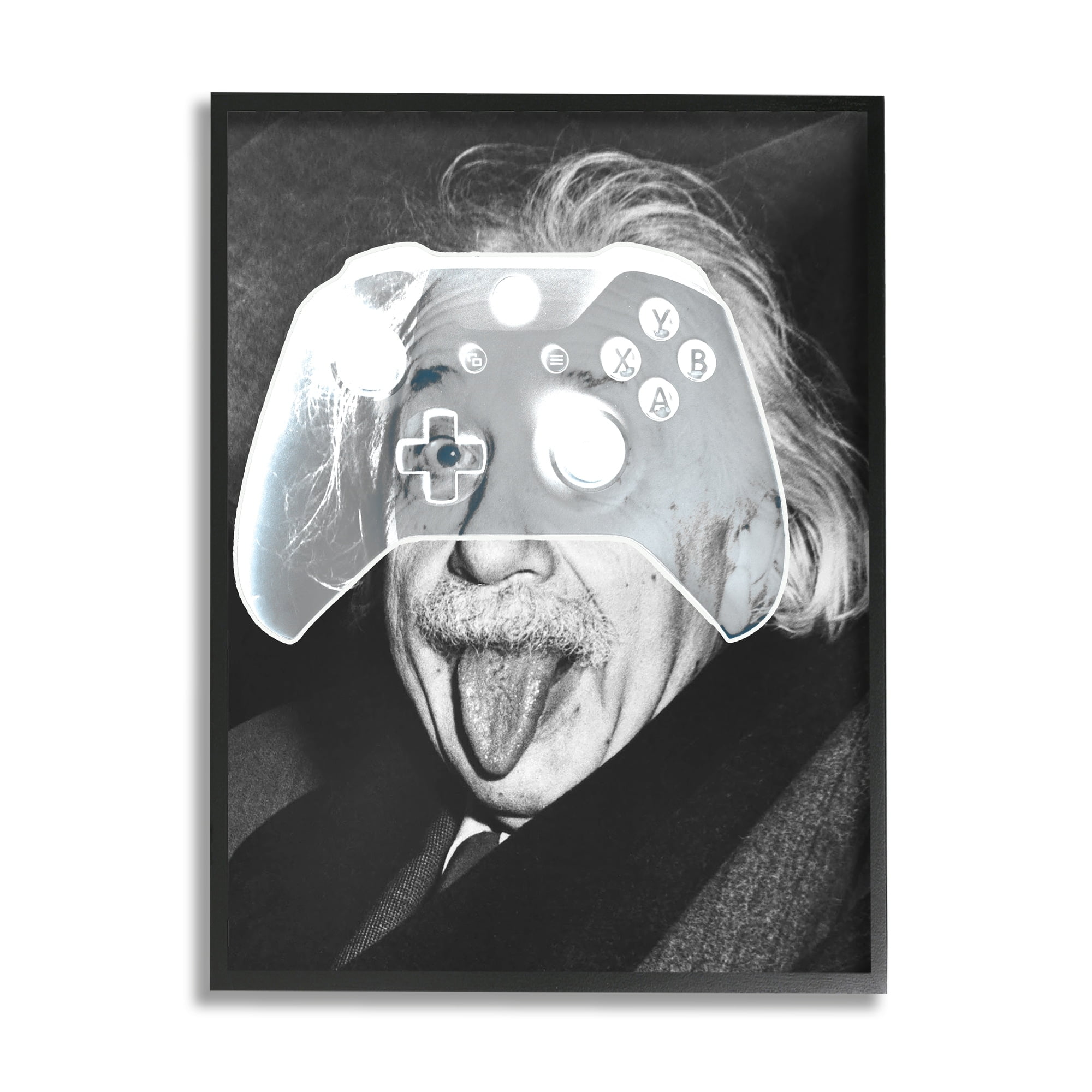 Stupell Industries Funny Einstein Game Controller Art for Kids Painting Gray Framed Art Print Wall Art