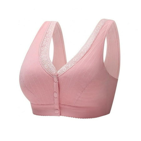 

Cotton Front Button Bra Convenient Snap Sleep Bra Comfortable Easy Close Sports Bras with Padded for Middle Aged Women