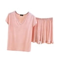 thumbnail image 5 of ylioge Womens Short Modal-Pajama Sets 2 Piece Casual Lightweight Solid Color Cap Sleeve Tops Wide Leg Shorts Comfortable Sleepwear Pajamas Suits Set, 5 of 5