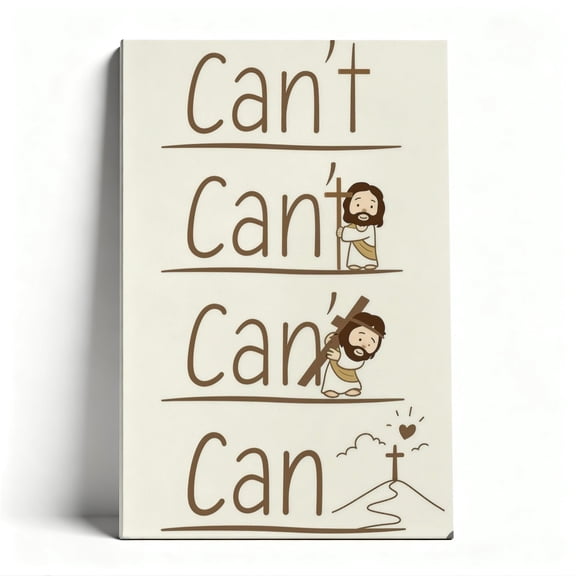 "Can't → Can" Jesus Canvas Wall Art, Whimsical Christian Decor, Inspirational Cartoon Artwork for Kids' Room, Ready to Hang