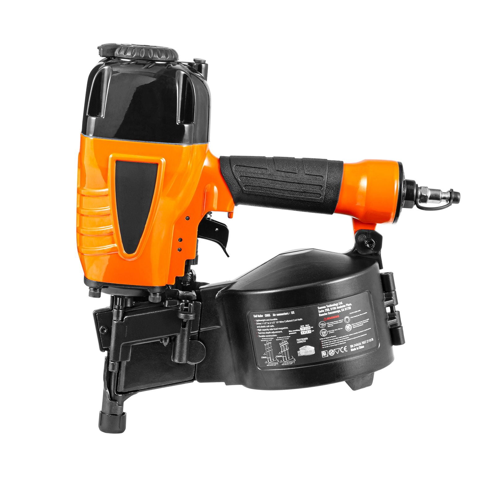 Coil Siding Nailer CN65, 1-1/4" to 2-1/2" 15 Degree Pneumatic Siding Nail Gun with Tool-Less Depth Adjustment, 70-120PSI Air Coil Nailer for Siding, Pallet Sheathing, Wooding, Fencing, Decking