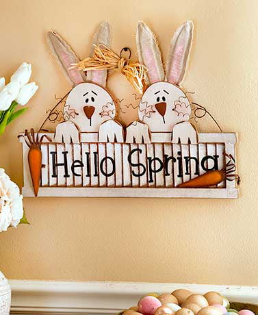 4 X Quality Easter Bunnies Spring Hanging Decorations Handmade Real Wood Multi 