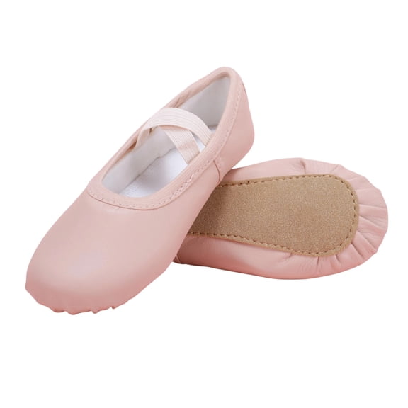 jianru Ballet Shoes for Girls Elastic Straps Non Slip Soft Sole Leather Professional Dance Shoes for Toddler Kids