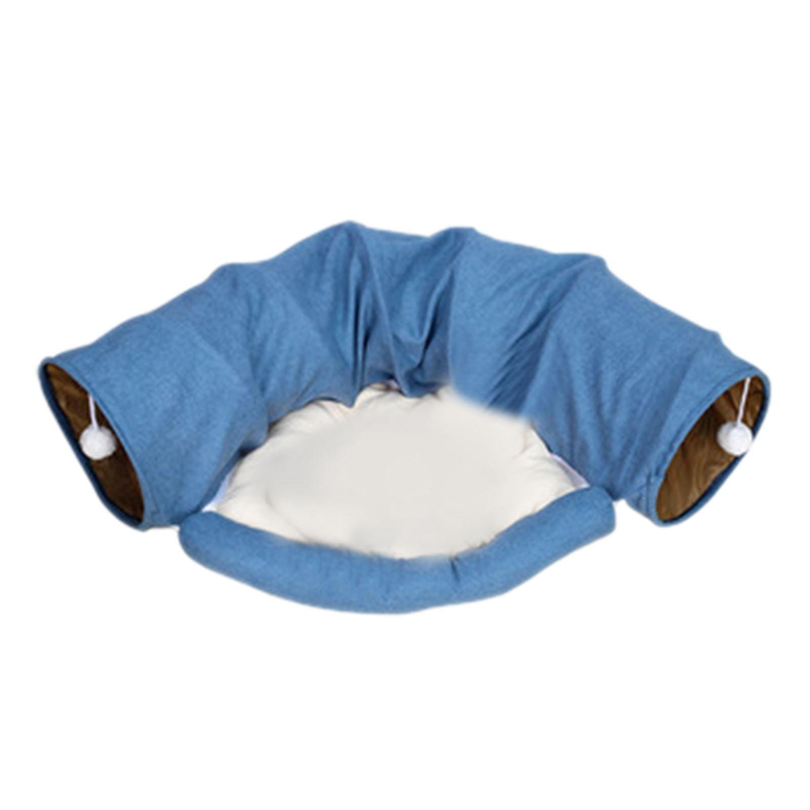TOOYFUL 2 in 1 Cat Bed Play Tunnel Play Center and Playing Ball Toys with Removable Washable Mat Interactive Toy for Indoor Cats Dogs Blue