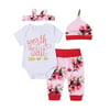 4PCS Newborn Infant Baby Girls Outfit Clothes Romper Jumpsuit Bodysuit+Pants Set