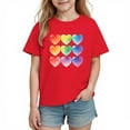thumbnail image 2 of Girls Short Sleeve Graphic T-Shirt | Red Rainbow Heart Valentine's Day Top | 100% Cotton Kids Casual Tee for Ages 4-10,Size 5 T, 2 of 9
