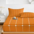 thumbnail image 6 of Full Size Fitted Sheet Set - Orange Gingham 3 Piece Bedding Sets 16" Deep Pocket Fitted Sheet with 2 Pillowcases, Modern Minimalist Geometric Plaid Brushed Microfiber Hotel Luxury Bed Sheets, 6 of 9