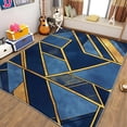 thumbnail image 2 of Living Room Area Rugs, Geometric Art Line Blocks Printed Design Carpet, Indigo Washable Rectangle Rug, Soft Short Pile Carpet For Bedroom Dining Room Non-Slip Rug, 2 of 7