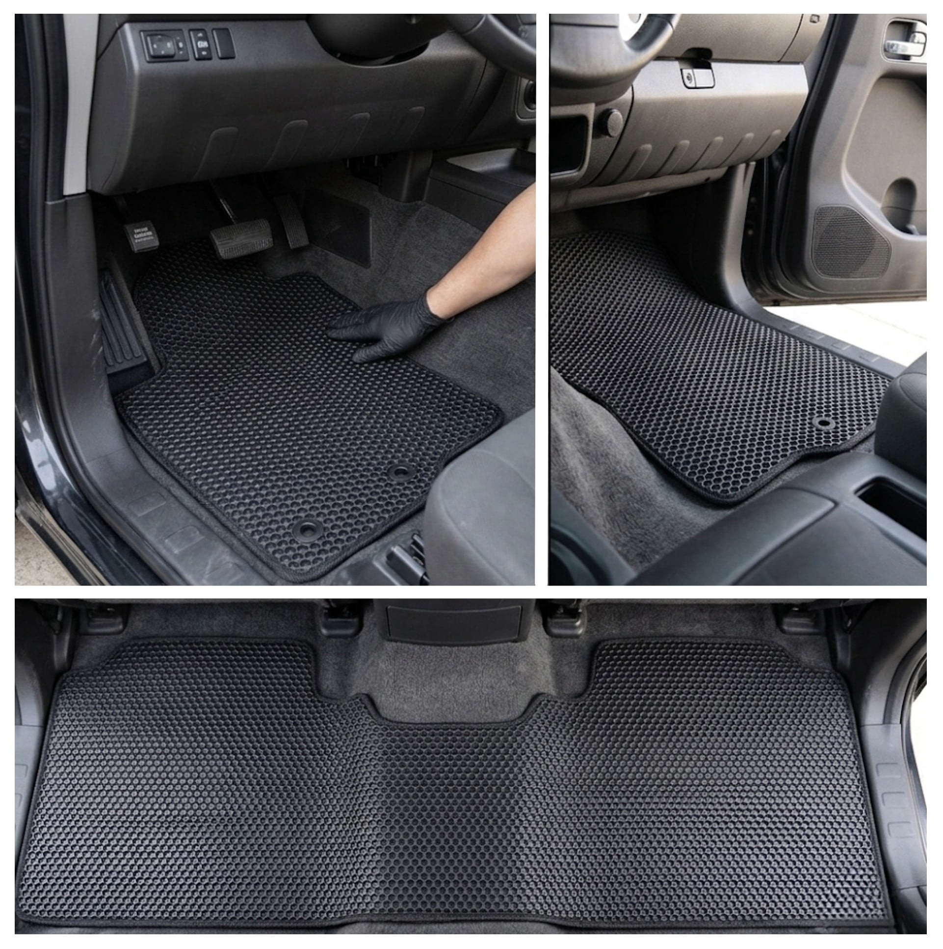 ecoMats All Weather Floor Mats for 2011 to 2021 Nissan Frontier Crew Cab, Front and Rear, Honeycomb