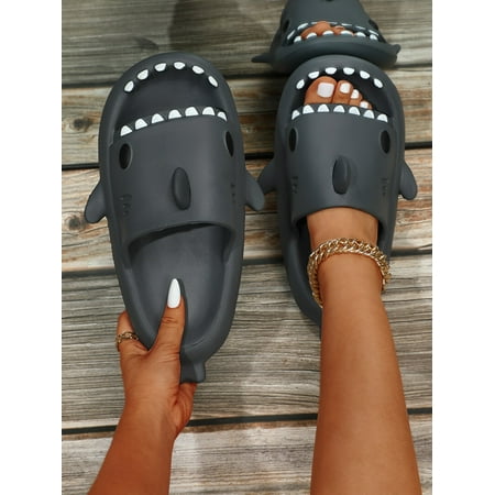 

Fun Home Slippers Cute Shark Pattern Open-Toed Slippers Couples Indoor Anti-Slip Silent Women Slippers
