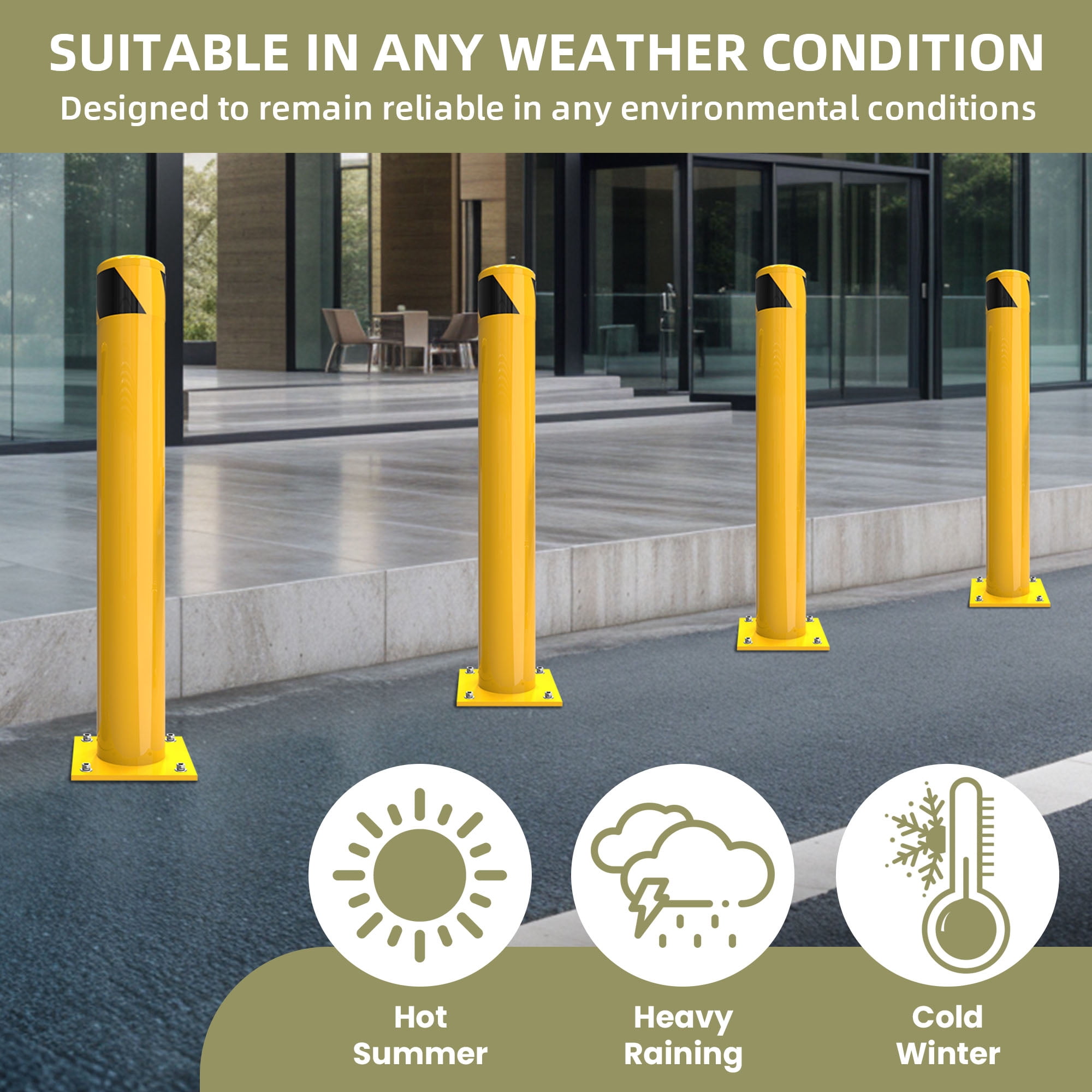Uforic 1-Piece 42" x 4.5" Steel Safety Bollard Post – Fluorescent Yellow Traffic Barrier for Parking Lots