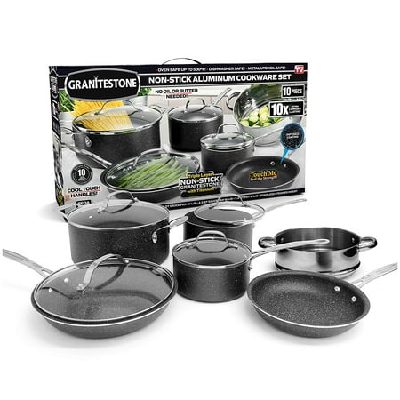 Granite Stone 10-Piece Nonstick Pots and Pans Cookware Set, Ultimate Durability and Nonstick with Mineral & Diamond Triple Coated, Dishwasher (Best Pot Pan Set)