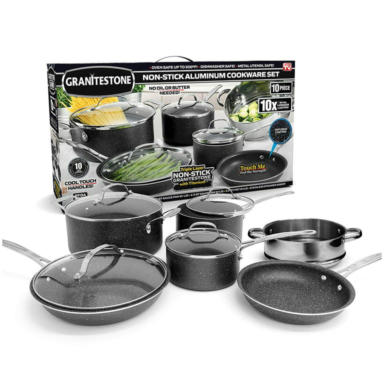 Granitestone Stackable 10 Piece Space Saving Nonstick Cookware Set with  Utensils, Oven & Dishwasher Safe & Reviews