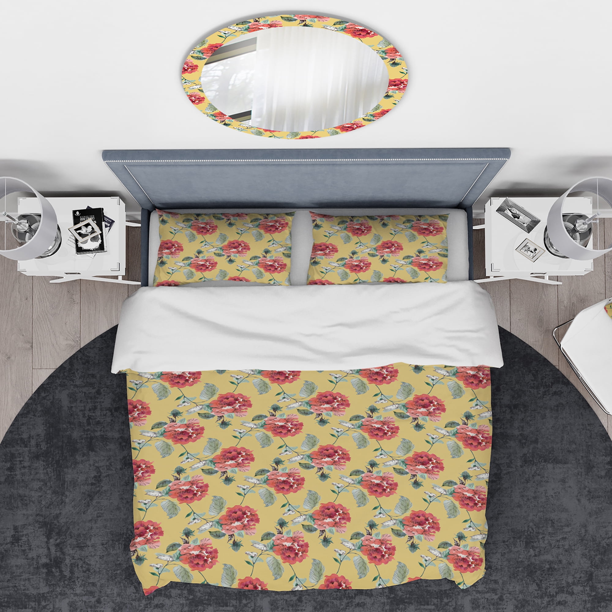 Designart 'Red Rose in Yellow Background' Traditional Duvet Cover Set