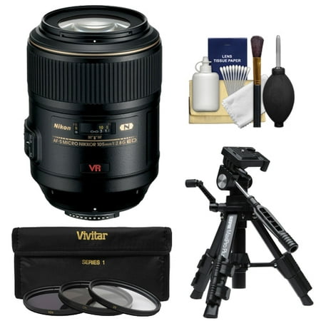 Nikon 105mm f/2.8 G VR AF-S Micro-Nikkor Lens with 3 UV/CPL/ND8 Filters + Macro Tripod Kit for D3200, D3300, D5300, D5500, D7100, D7200, D610, D750, D810, D4s (Best Lens For Wedding Photography Nikon D7100)