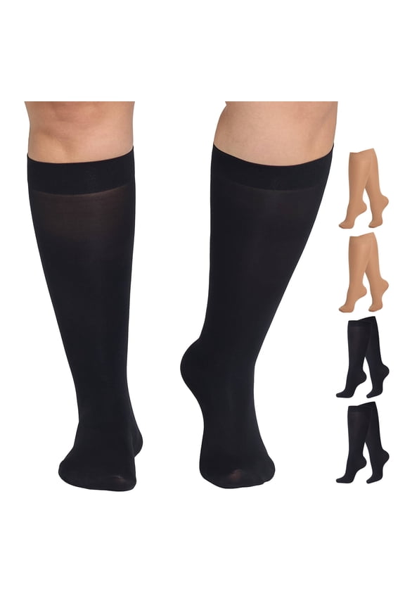 4 Pairs Plus Size Knee High Trouser Socks for Women 40D Semi Opaque Knee High Stockings