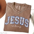 thumbnail image 3 of Jesus Is King Blue Floral Toile De Jouy T-Shirt – Vintage Christian Faith Graphic Tee, Religious Shirt Gift for Men & Women, 3 of 6