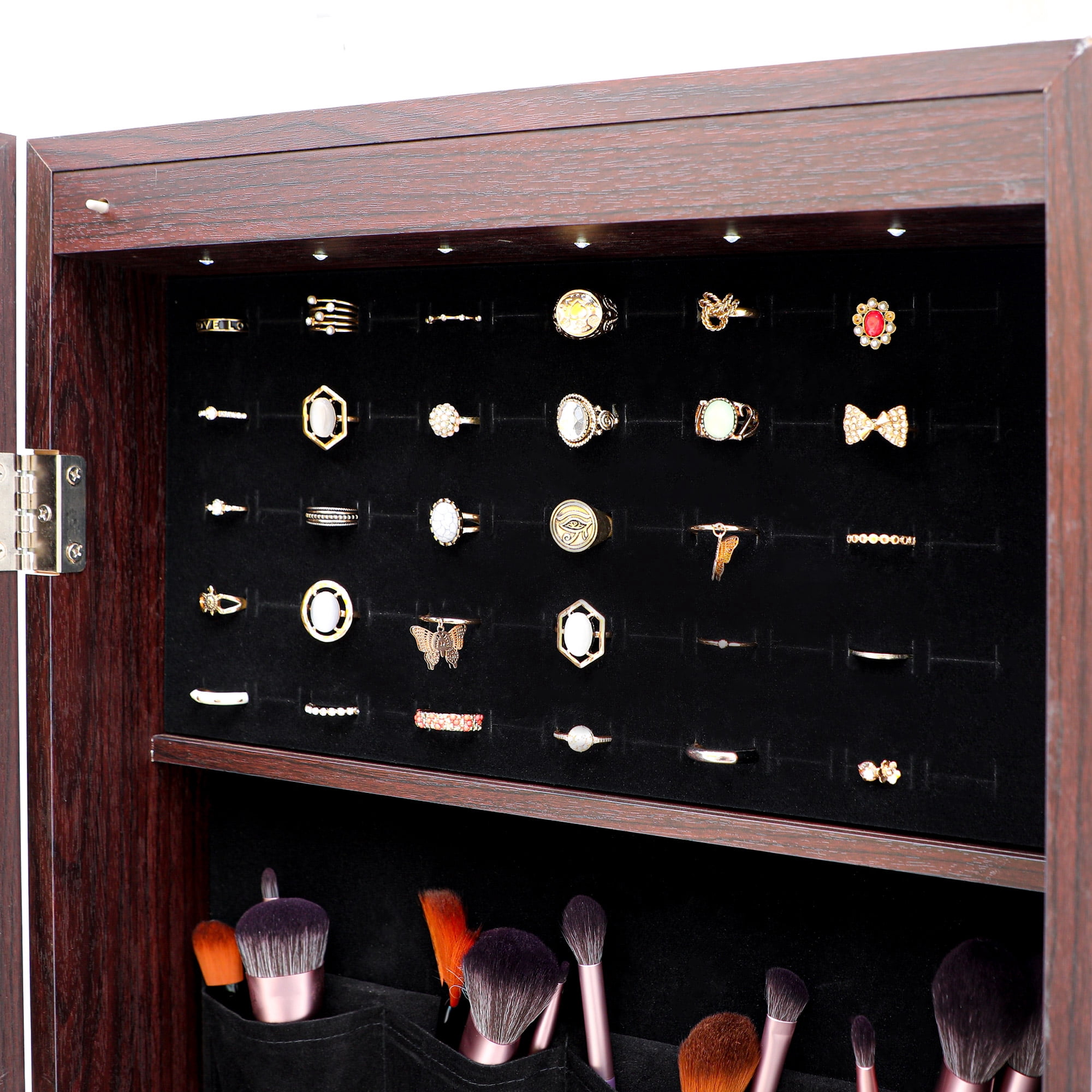 Aukfa Jewelry Cabinet with Mirror - Integrated Led Light – Brown