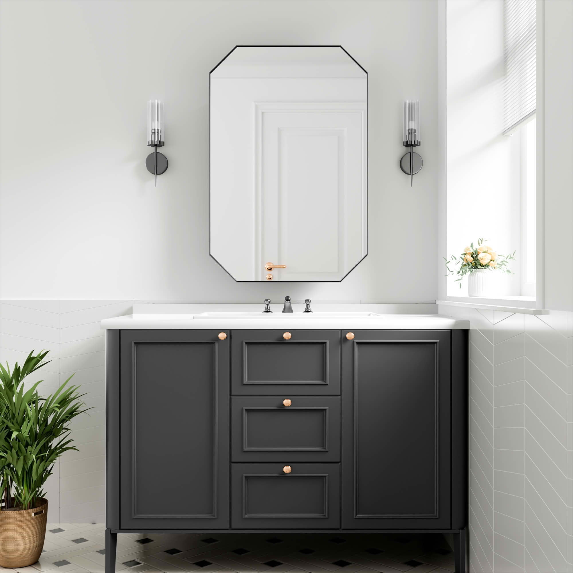 MAYEERTY 36x24x5 Inch Black Metal Octagonal Medicine Cabinet for Bathroom
