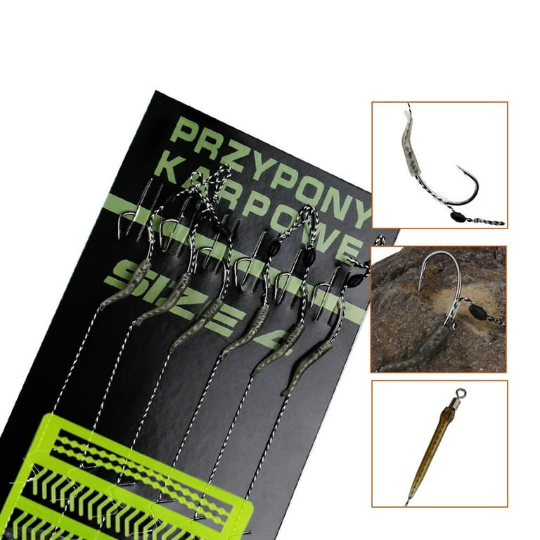 6Pcs Carp Fishing Hair Rigs Curved Barb Leader Hooks with Boilie Bait Rig  Stops 