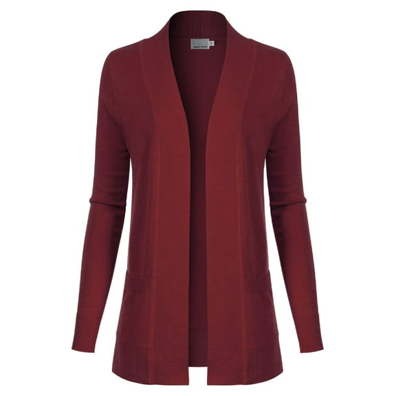 Made by Olivia Women's Open Front Long Sleeve Classic Knit Cardigan Marsala 2XL