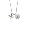 thumbnail image 2 of Delight Jewelry Silvertone Large Fairy with Lime Green Wings Silvertone Script Initial Disc - M - Charm Necklace, 20"+3", 2 of 4