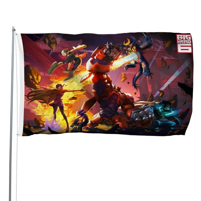 Grandes Héroes 6 Bandera impresa con temática, regalo perfecto para fanáticos, amigos y familiares, y adecuada para actividades al aire libre e interiores, decoraciones de fiesta. 60*90CM