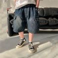thumbnail image 2 of BOOMNY Kids Boys Jeans Casual Embroidery Wide Leg Jeans Lightweight Loose Denim Shorts With Pocket 3-4 Years, 2 of 5
