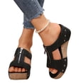 thumbnail image 3 of Platform Sandals Women's Sandals Women's Platform Wedge Sandals, Cork Wedges Heels Slip on Platform Slides Sandals Comfortable Open Toe Casual & Dressy Summer Beach Shoes Black 5.5, 3 of 6