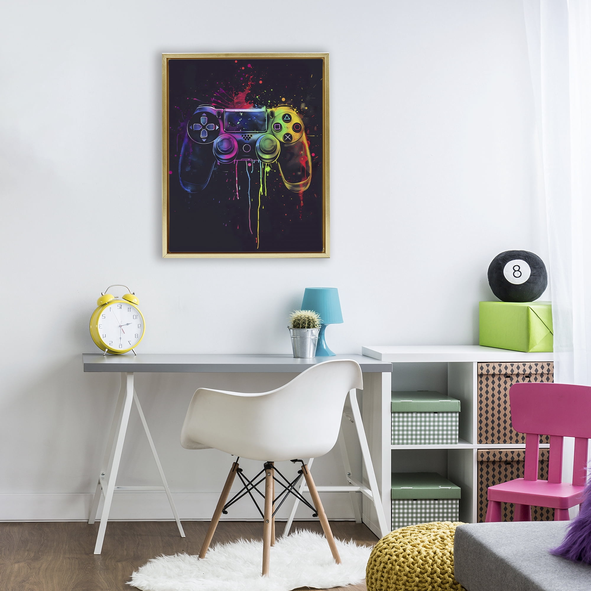 Stupell Industries Rainbow Glow Gaming Controller Gold Framed Floater Canvas Wall Art, design by Creative Studio