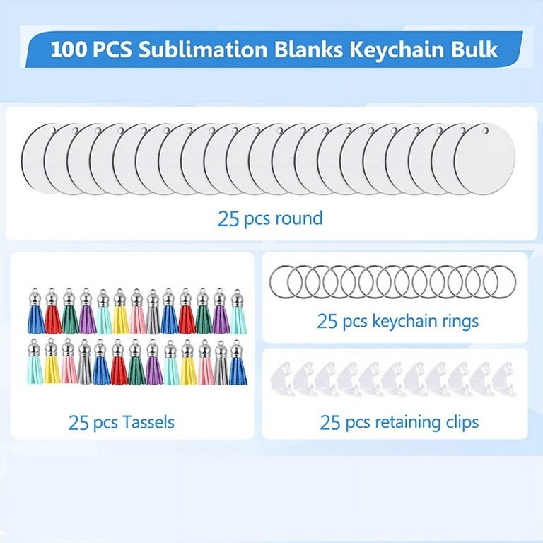 100Pcs MDF Sublimation Blanks Keychain Bulk, Sublimation Keychain