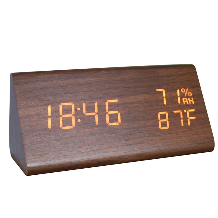 3 Dual Plus Alarm, Digital Alarm Clock with Wooden Electronic LED Time Display 