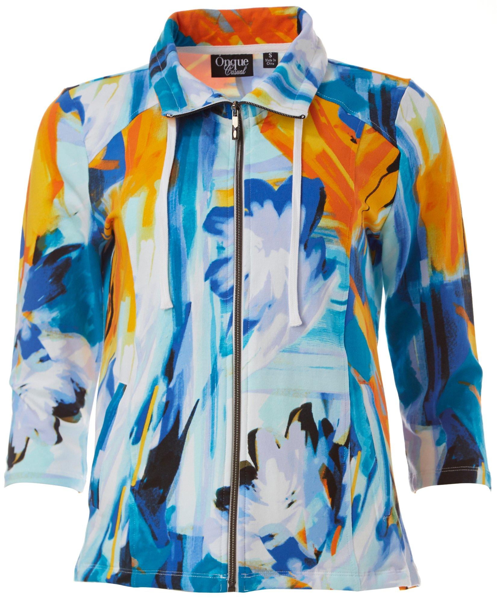 Onque Casual Onque Casual Womens Graphic Floral 3/4 Sleeve Jacket