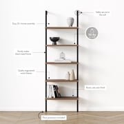 Nathan James Theo Industrial 5-Shelf Reclaimed Wood Ladder Bookcase with Oak Open Shelves and Black Metal Frame