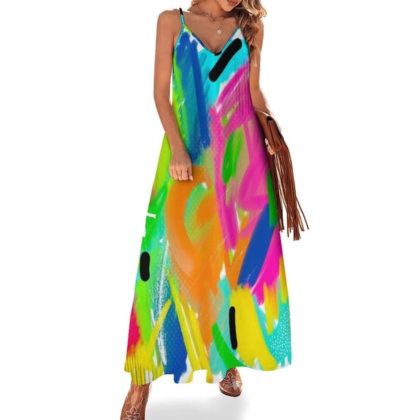 Vestido sin mangas con pintura abstracta colorida, ropa de mujer, verano , vestido de verano, atuendo de festival para mujer