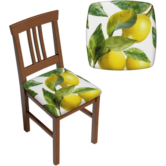Four Pieces Chair Covers Seat Set Lemon Branch Leaves Elastic Dining Chair Cover Washable Chair Seat Protector Soft Removable Stretch Slipcover for Dining Chairs Covers