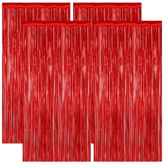 4 Pack Red Tinsel Backdrop, 3.28 FT x 6.56 FT Fringe Curtains, Red Foil Tinsel Party Streamer Backdrop Curtains for Party Decorations