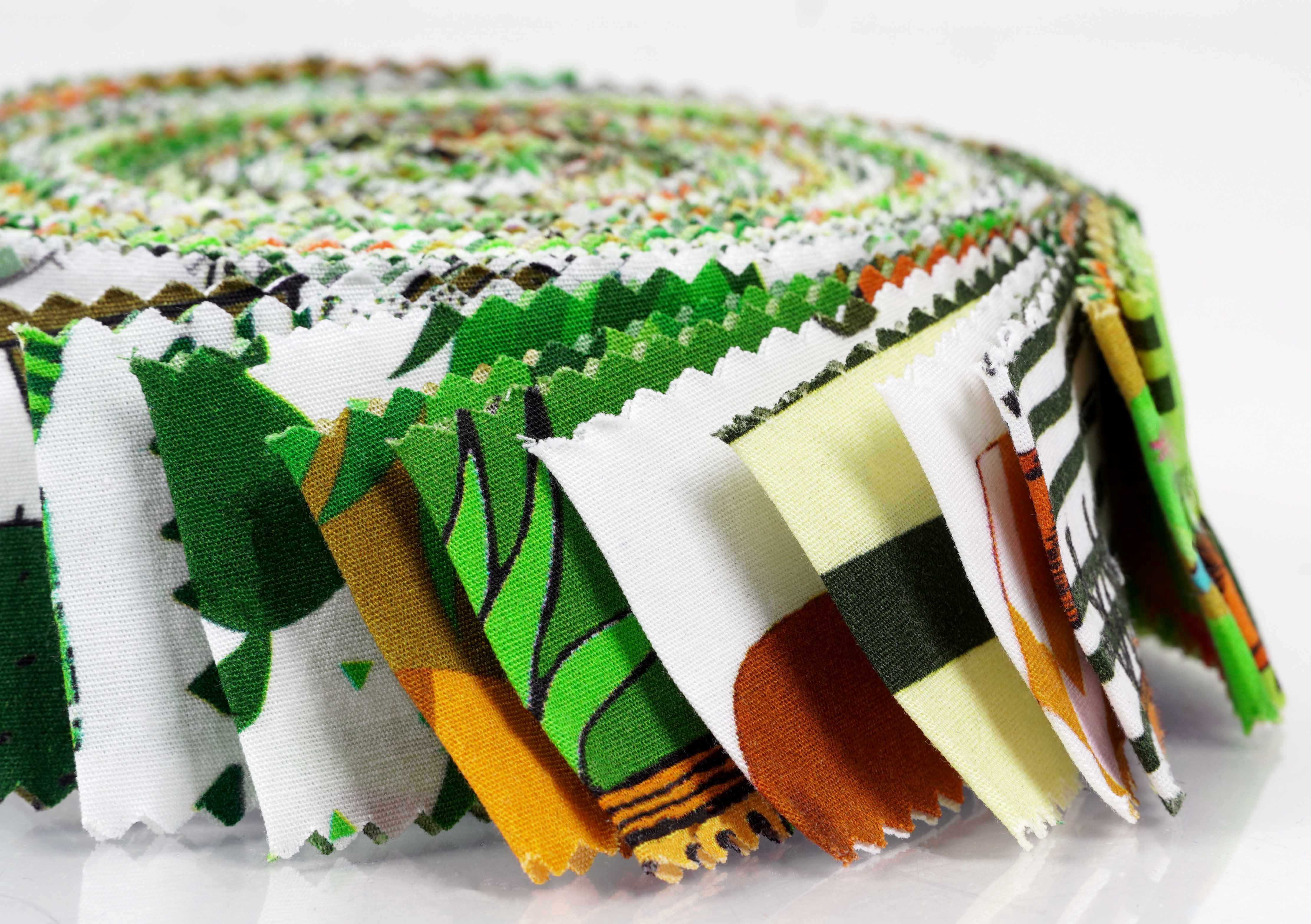 Soimoi 40Pcs Japanese Print Precut Fabrics Strips Roll Up 1.5 inches Cotton Jelly Rolls For Quilting - Green