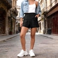 thumbnail image 5 of Bermuda Shorts for Women High Waisted Linen Dressy Casual Pleated Wide Leg Summer Shorts with Elastic Waist Black M, 5 of 6