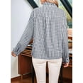 thumbnail image 6 of Women'S Plaid Ruffle V Neck Button Down Blouse Casual Long Sleeve Gingham Work Checkered Shirt Tops Gray XL, 6 of 7