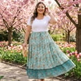 thumbnail image 2 of Agnes Orinda Women's Plus Size Skirts Boho Curvy Elastic High Waist A-Line Maxi Tiered Skirts with Pockets 2X Light Green, 2 of 9
