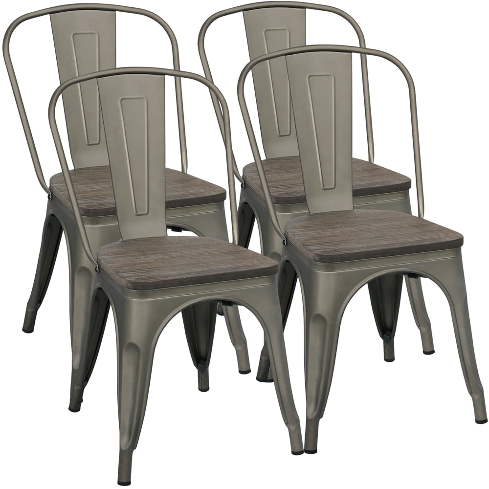 Gray Duhome 4 PCS Metal Dining Chair with Armrest Stackable Industrial Style Restaurant Bistro Patio